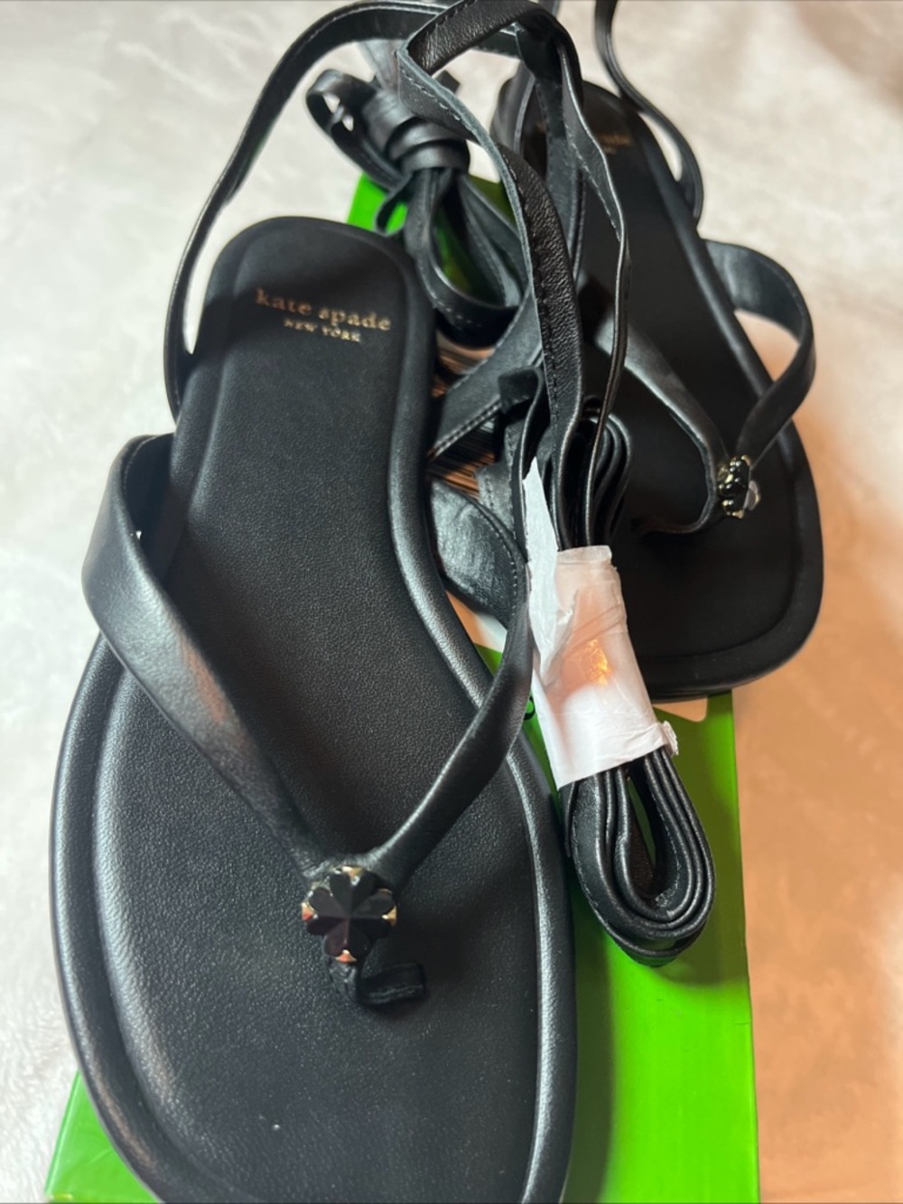 kate spade Black Lace-Up Toe-Post Sandals with Ankle Wraps size 5.5 B - Picture 3 of 7